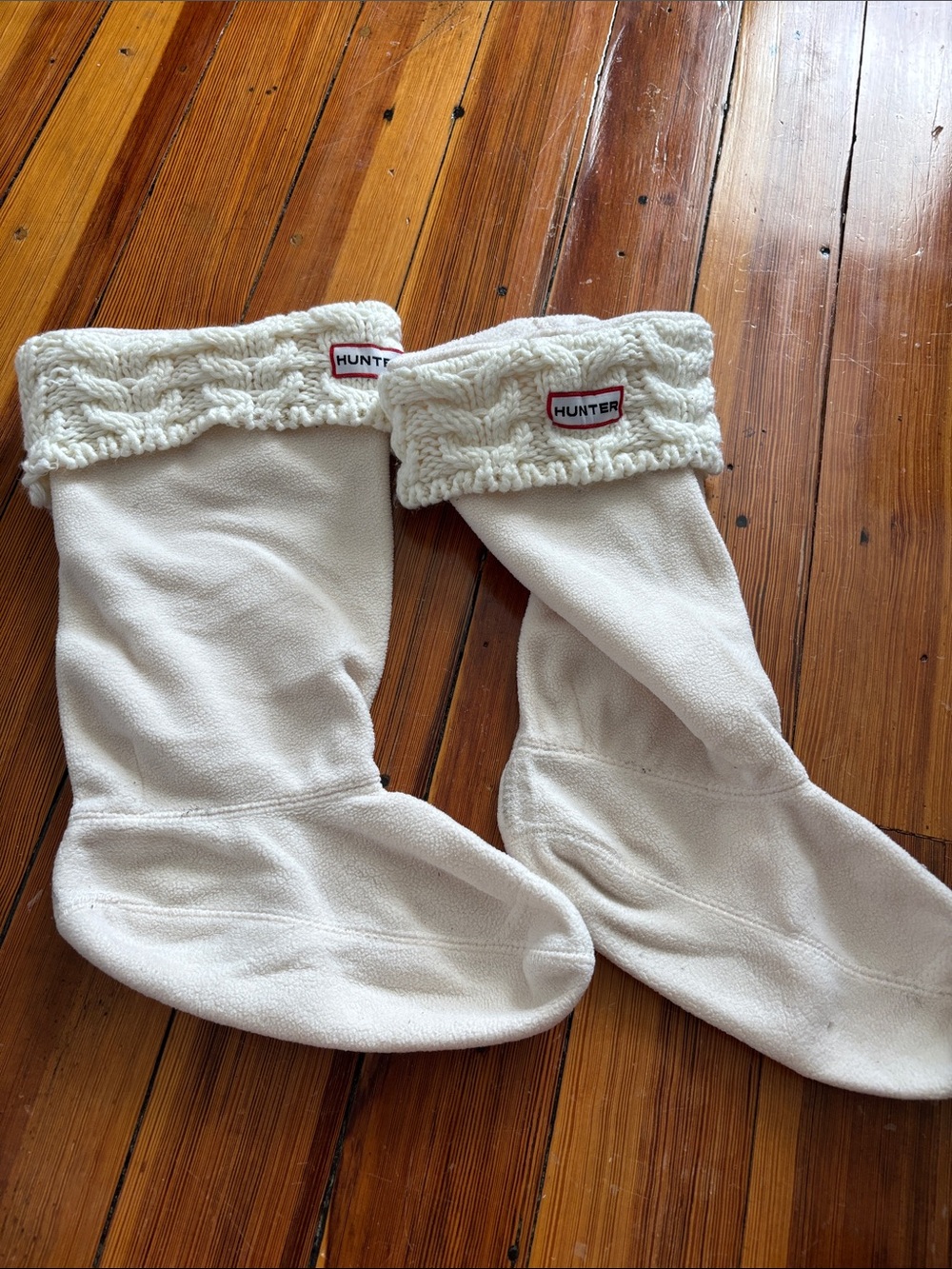 Hunter Cream Knit-Cuff Boot Liners with Logo